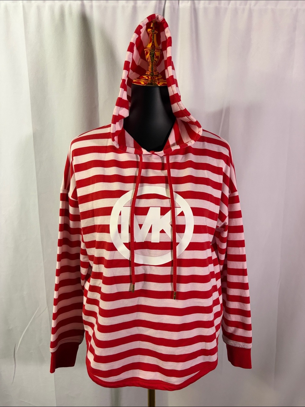 MICHAEL Michael Kors Red & Pink Stripe Oversized Logo Hoodie